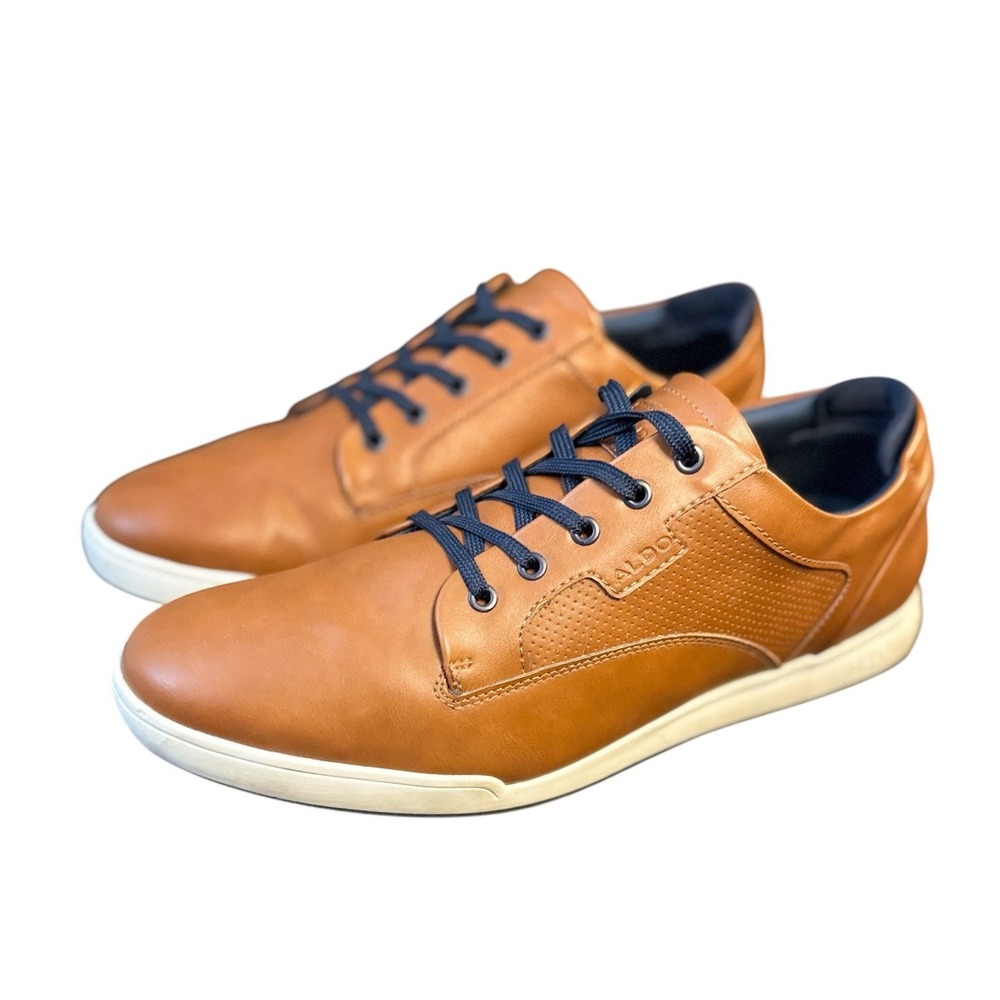 Aldo Mens Flex Leather Sneakers 12 Brown Lace Up‎ Oxford Casual Comfort Shoes - Picture 6 of 11